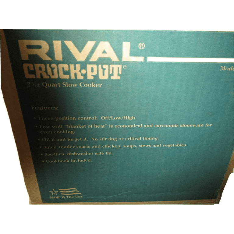 Rival Crock Pot Slow Cooker 2 1/2 Quart Model 3120FV 