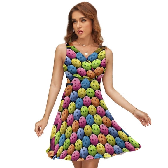 Multi Colored Pickleballs Sleeveless Dress Women Summer Evening Dresses Ladies Sundress
