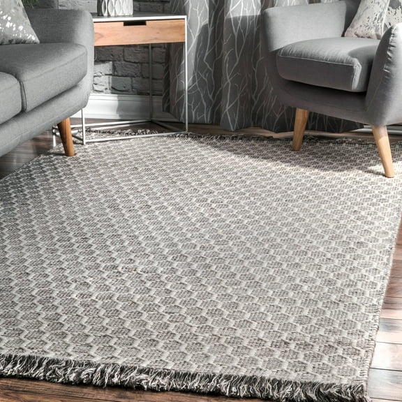 nuLOOM Wylie Honeycomb Wool Fringe Rug, 4' x 6', Grey