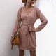 thumbnail image 2 of Vestido tipo suéter de punto con cuello en V para mujer, vestido de manga larga con botones delanteros y cintura holgada, 2 of 8