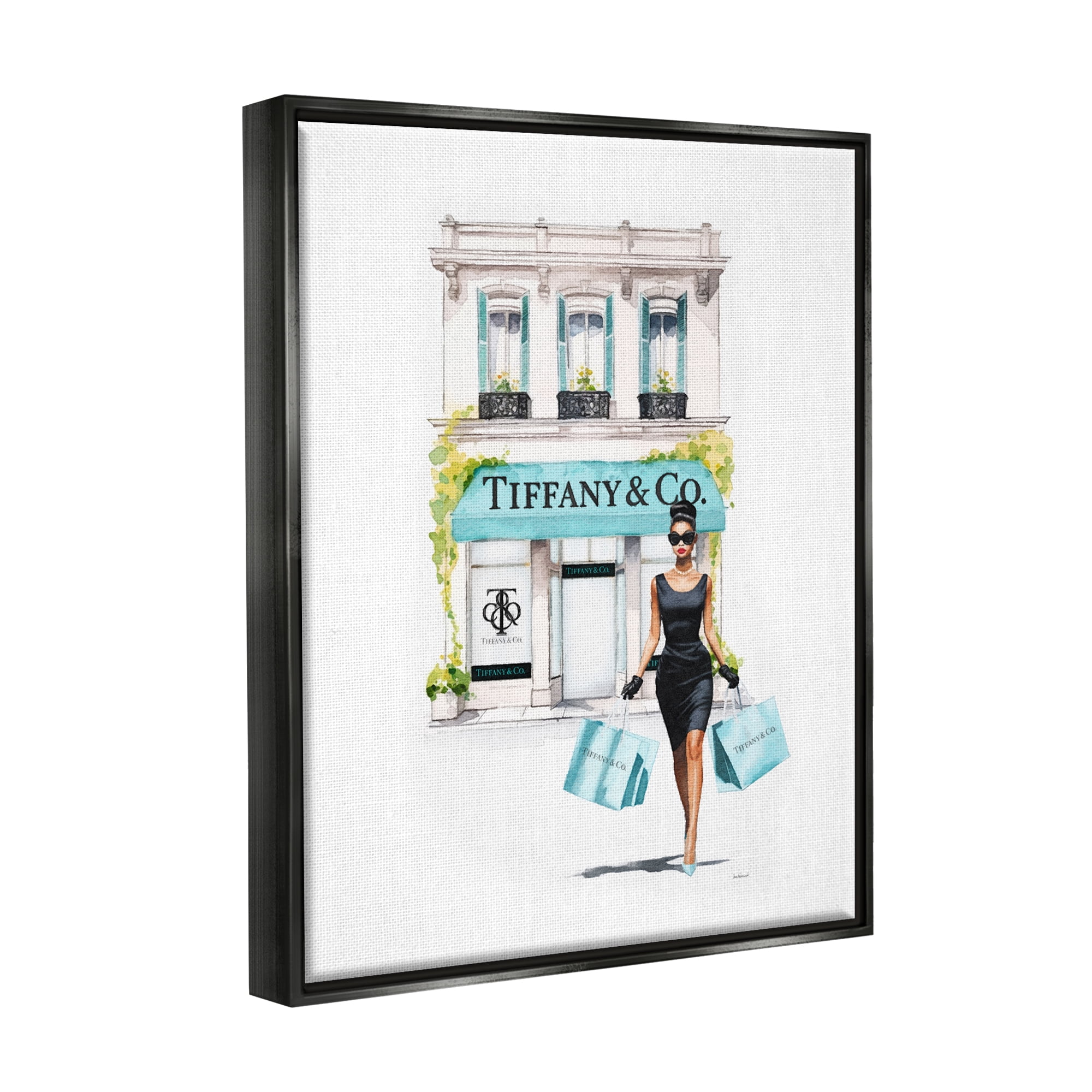 Stupell Industries Fashion Storefront Shopping Town & City Painting Black Floater Framed Canvas Art Print Wall Art, 25 x 31