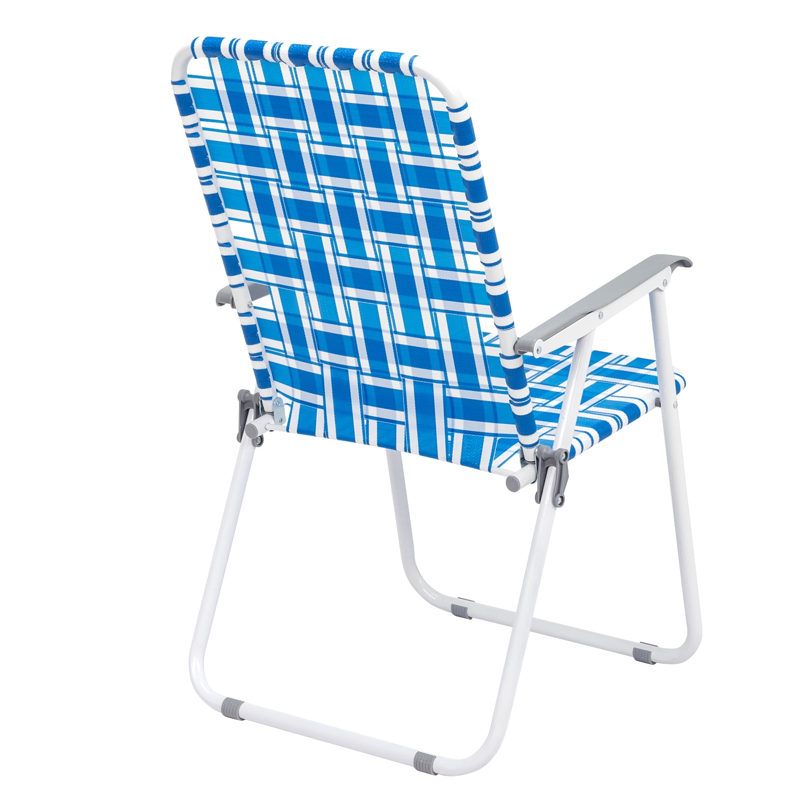2Pcs Folding Beach Chair, Steel Tube PP Webbing Bearing 120kg Blue & White Strip