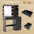 thumbnail image 7 of Makeup Vanity with 3 Color Lighted Mirror & Charging Station, Modern Vanity Desk with 4 Large Drawers & 2 Storage Shelves for Femal Gift, Black, 7 of 7