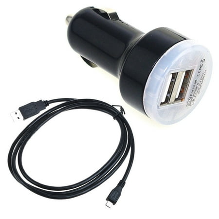 PKPOWER Car Two USB Ports DC Adapter + Micro USB Cable For Samsung Galaxy Nexus Smartphone Samsung Flip Phone SCH-R270ZKAMTR Samsung Dart Android Smartphone SGH-T499 Samsung DoubleTime