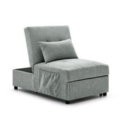 4 in 1 Multi-Function Folding Sofa Bed, Convertible Chair & Ottoman Modern Breathable Linen Guest Bed with Adjustable Sleeper for Small Room Apartment (Gray)