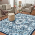 thumbnail image 2 of 9x12 Ft Modern Geometric Trellis Area Rug, Large Boho Washable, Vintage Medallion Distressed Non-Slip Carpet for Living Room, Bedroom (Blue), 2 of 9