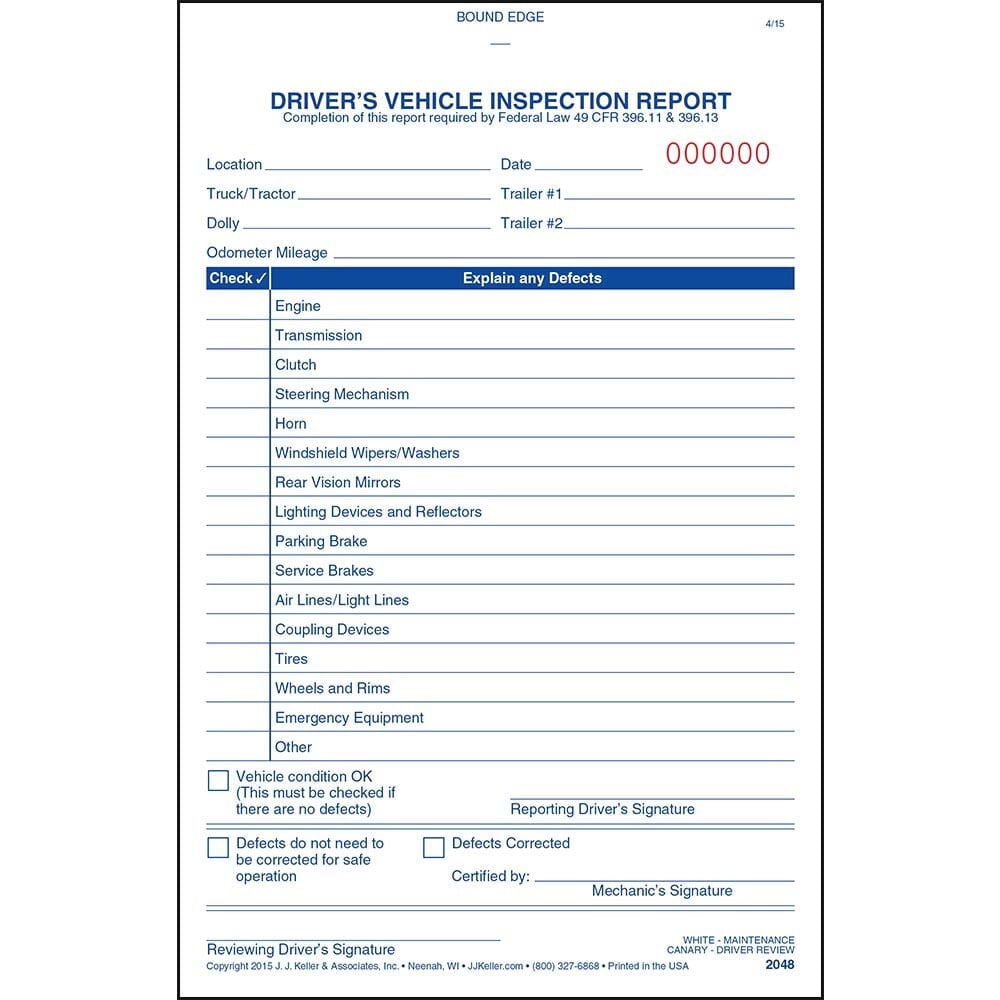 Simplified Driver Vehicle Inspection Report 25-pk. - Book Format, 2-Ply Carbonless, 5.5"x8.125", 31 Sets of Forms Per DVIR Book