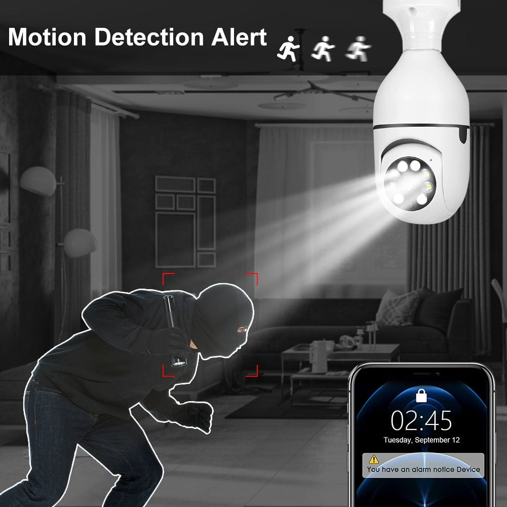 BCOOSS Home Security Camera Wireless WIFI Outdoor Surveillance Camera with Light Bulb 1080 HD Motion Detection 360 Degree Wide Angle