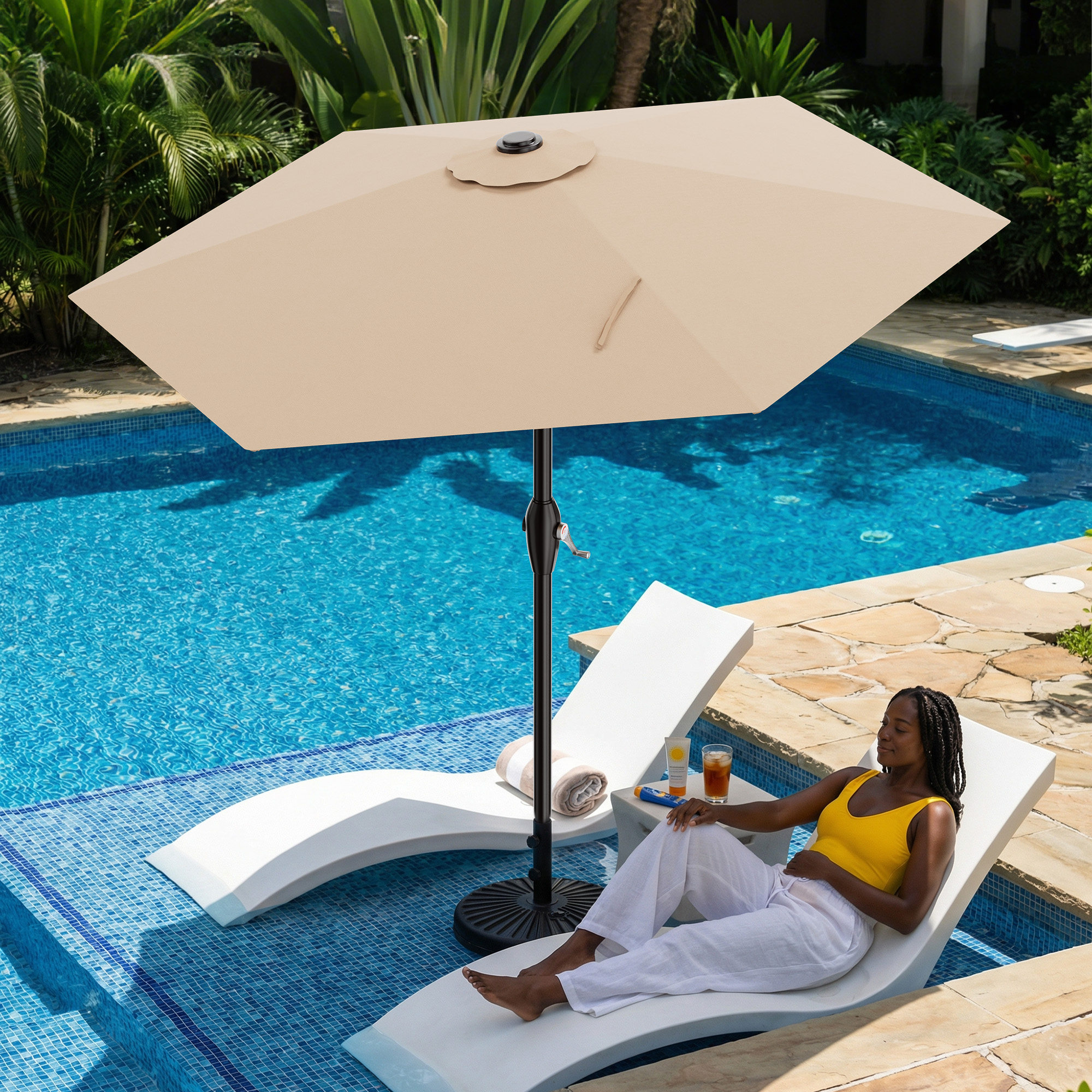 Easthome 7.5' Patio Umbrella Outdoor Table Market Umbrella with Smooth Crank handle, 6 Ribs, Backyard, Poolside, Garden - Beige