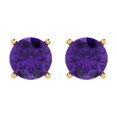 thumbnail image 3 of 3 Ct Round Cut Studs Purple Natural Amethyst 14K Yellow Solid Solid Gold Everyday Dainty Earrings Push Back, 3 of 7