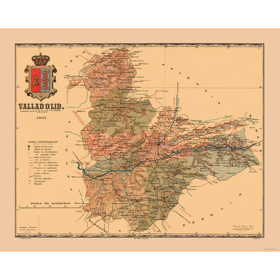 Historic Map - Valladolid Spain - Martine 1904 - 28.77 x 23 - Vintage Wall Art