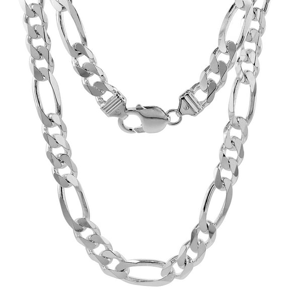 925 Sterling Silver Solid Figaro Chain Link Necklace 9mm