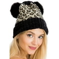 thumbnail image 3 of Women's Knit Hat Winter Leopard Warm Hat Print Fashion Pompom Ball Hat Warm Knit Beanie, Beige Leopard / 2 Black Pom Pom, 3 of 6