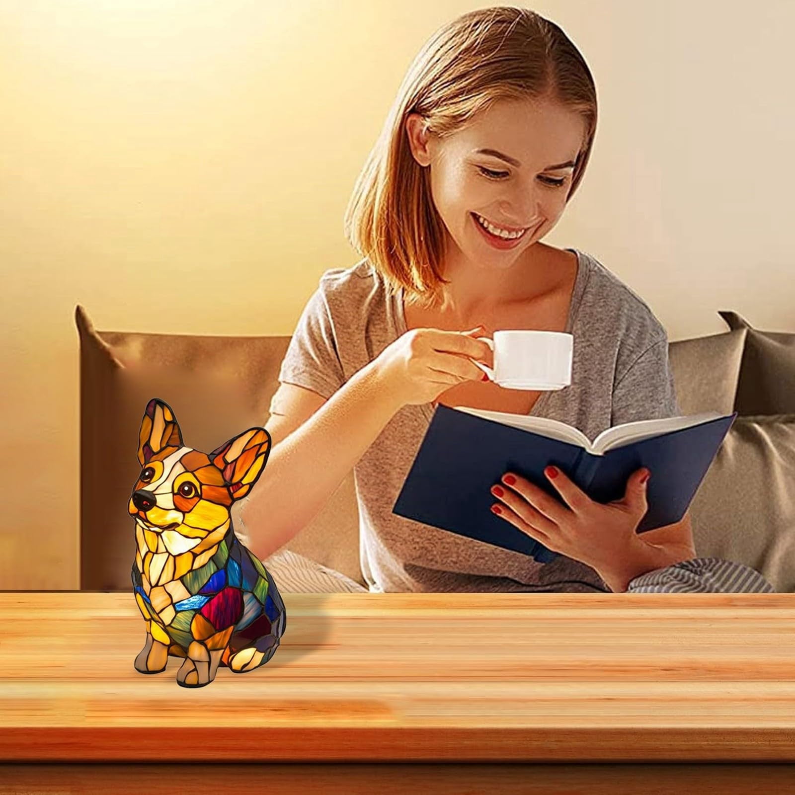 KUKIDSVO Corgi Night Light, Dog Series Art Night Light, 6.7 inch Small Cute Pet Dog Theme LED Table Lamp for Pets Lovers, Kids