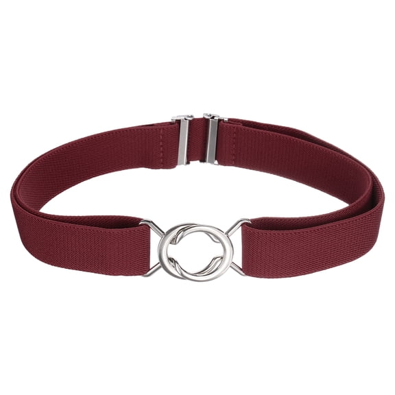 Uxcell Women Stretchy Waist Belt, No Show Elastic Stretch Belts with Flat Buckle for Dresses Jeans Casual Pants, Burgundy