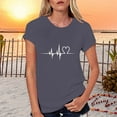 thumbnail image 6 of XEGLSBU T Shirts for Women V Neck Casual Solid Color With Electrocardiogram Print Round Neck Short Sleeve Lover's Clothes Girl Grey Size XL, 6 of 9