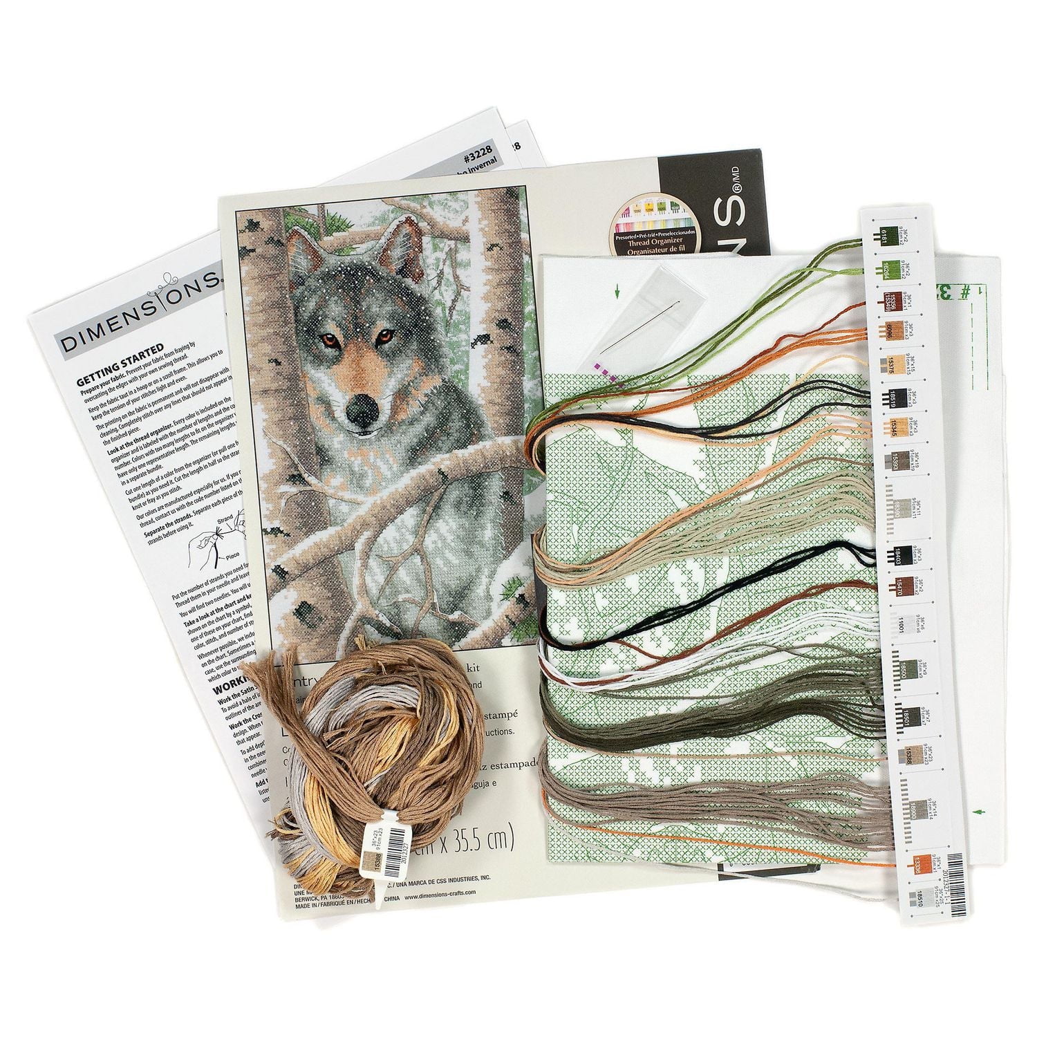 Wintry Wolf Stamped Cross Stitch Kit by Dimensions, Wolf Stamped Cross Stitch Kit