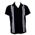 thumbnail image 4 of Men's Guayabera Shirt Embroidered Stripe Casual Cuba Beach Wedding Button Up Tee, Black White, 3XL, 4 of 15