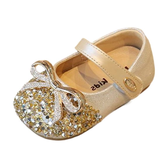 Kids Girl Rose Gold Glitter Flats Sparkly Princess Dress Shoes for Flower Girl Wedding Party PU Bow Kids Shoes Sizes 4-10,Size 6
