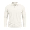 thumbnail image 3 of Zivyakyro Button Men Polo Shirts Fall Collared Long Sleeve Solid Slim Shirts Officewear Textured with Pocket White XL, 3 of 8