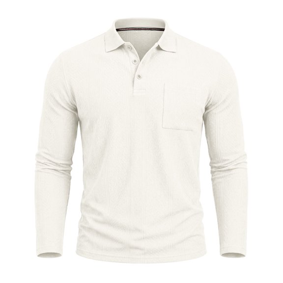 hotojiny Men's Golf Shirts Long Sleeve Pocket T Shirts Button Collared Soft Comfort Shirts Casual Work Tee Top(White,X-Large)
