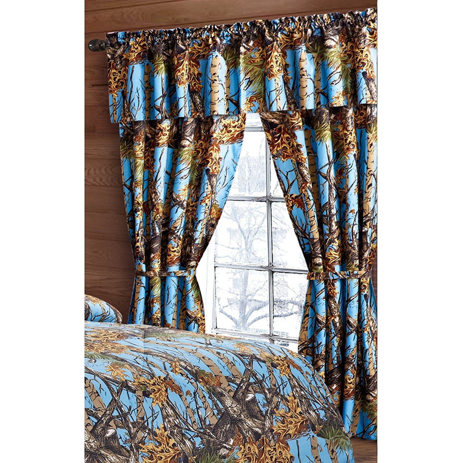 The Woods Powder Blue Camouflage 5pc Curtain Set By Regal Comfort