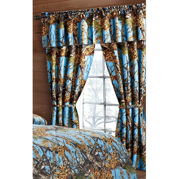 The Woods Powder Blue Camouflage 5pc Curtain Set by Regal Comfort For Hunters Cabin or Rustic Lodge Teens Boys and Girls (Curtain , Powder Blue)