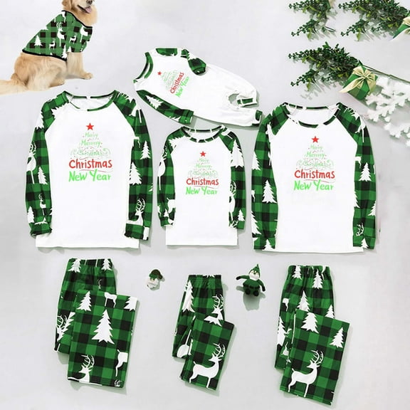 Wyobmus Family Christmas Pajamas Matching Sets Soft Comfy Holiday Christmas Letter Print Long Sleeve Shirt and Plaid Bottom Loungewear Nighty for Kids