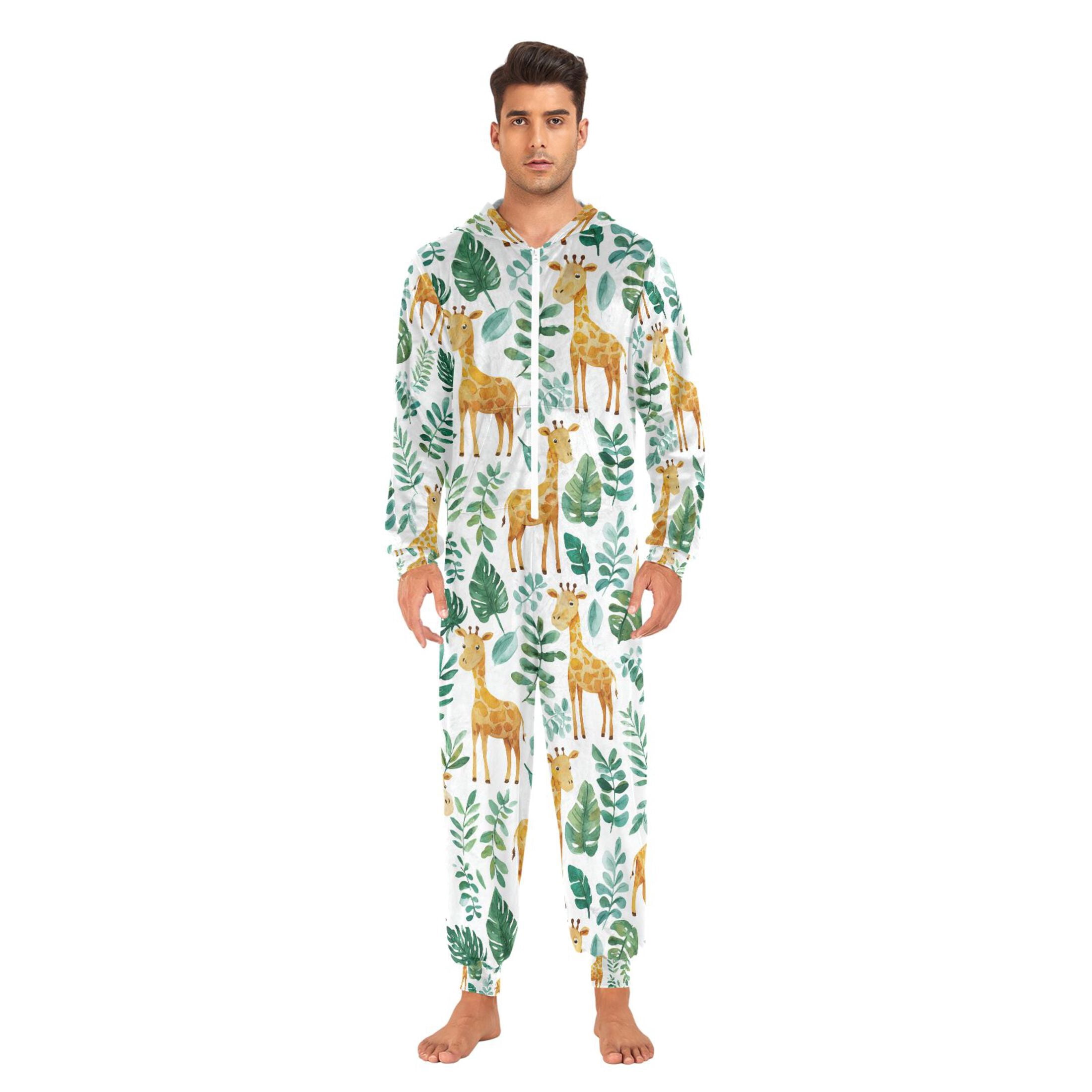 Adult Christmas Onesie Cute Giraffe Adult Zipper One-Piece Pajamas Unisex Pajamas with Pockets