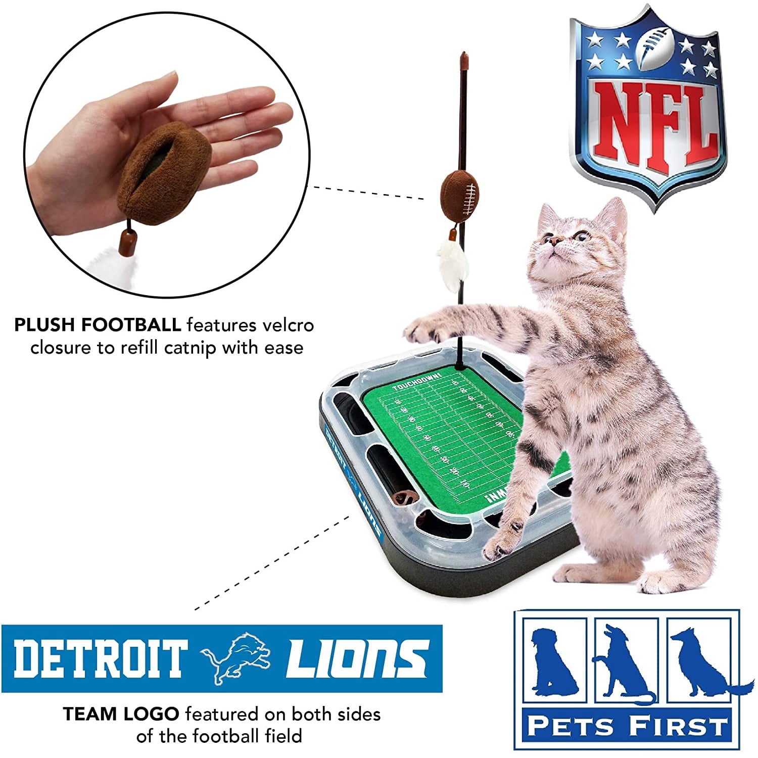 NFL Detroit Lions CAT Scratcher Toy with Catnip Plush & Feather Cat and Kitty Toy