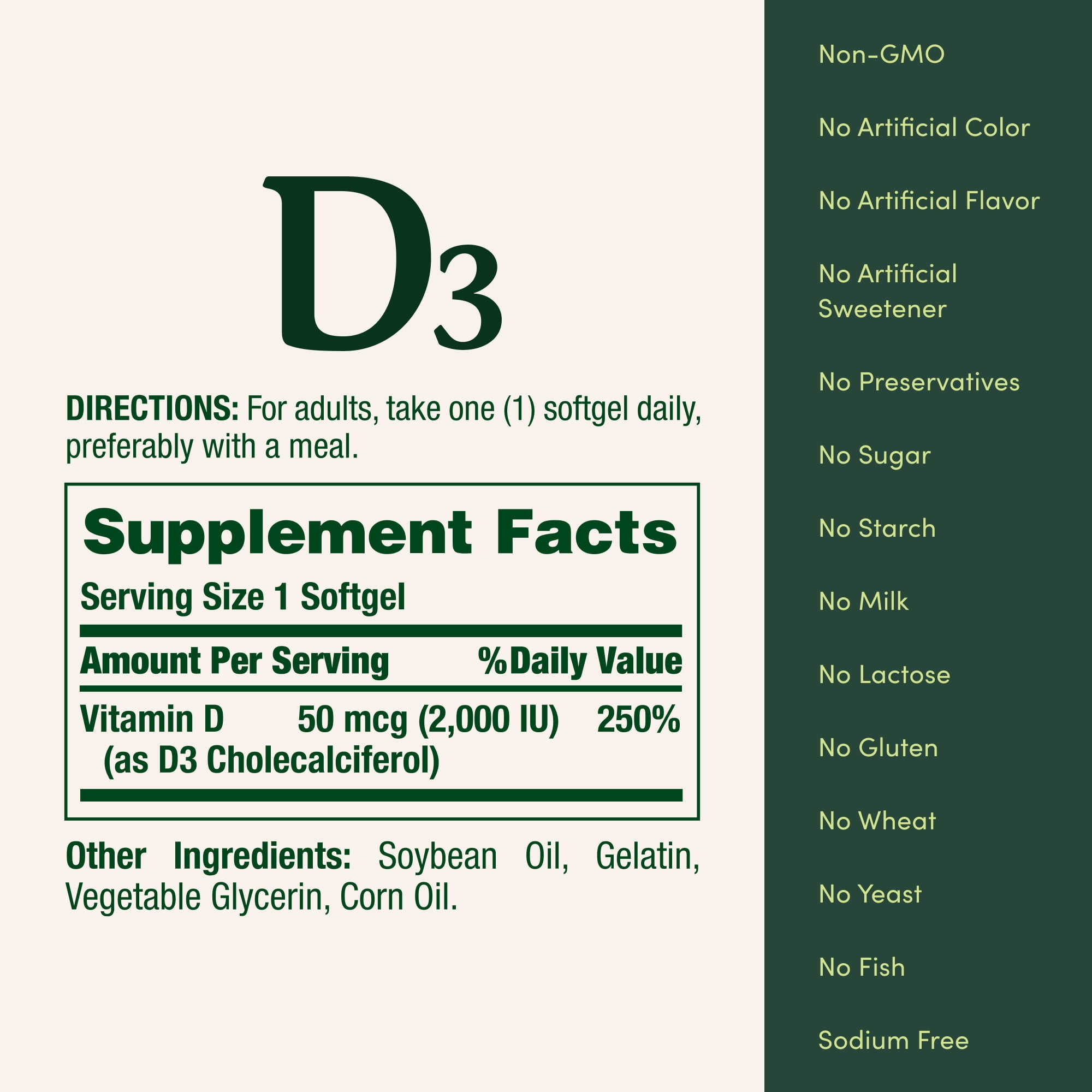 Nature's Bounty Vitamin D3 Cholecalciferol, Immune and Bone Health Support, 50 mcg Softgels, 240 Count