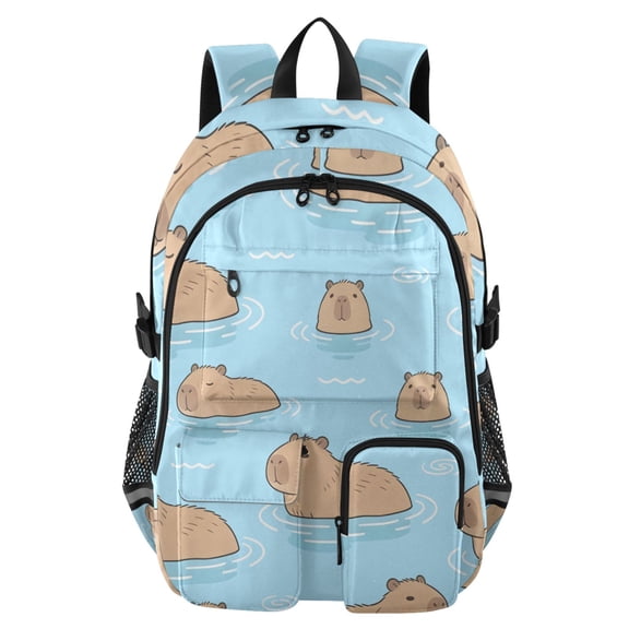 DIXRUYEE Swimming Capybara Pattern Backpack for School 14”Laptop Compatible with Reflective Safety Strips