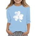 thumbnail image 5 of T-Shirt Fille Fête de la Saint-Patrick, Mignon T-Shirt Graphique à Manches 3/4 Col Rond avec Imprimé Irlandais, Hauts Décontractés Printemps Été pour Vacances, Fête d'Anniversaire et Usage Quotidien Bleu Clair 120, 5 of 5