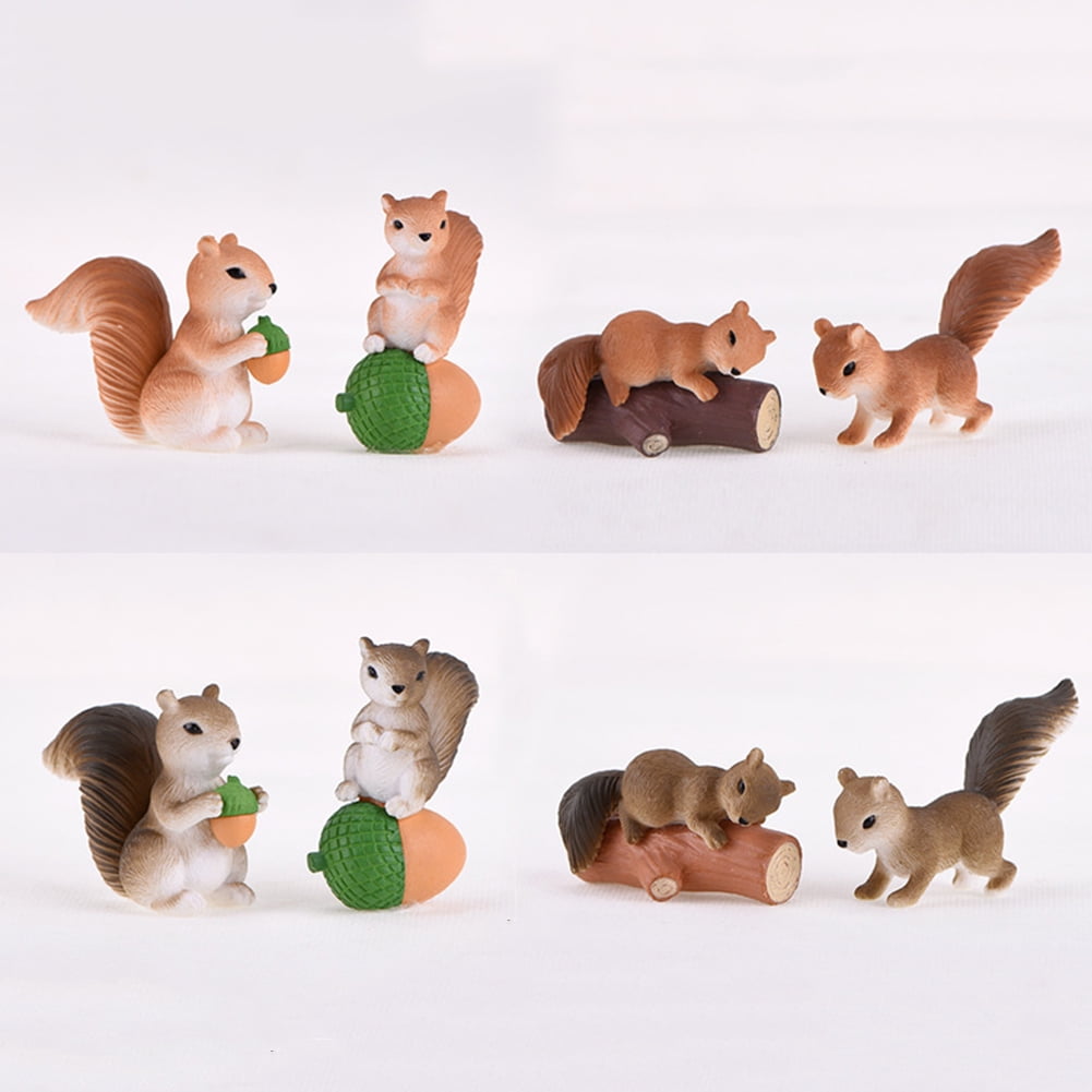 4Pcs Mini DIY Squirrel Animal Figurine Miniature Fairy Garden Bonsai Ornament Do 