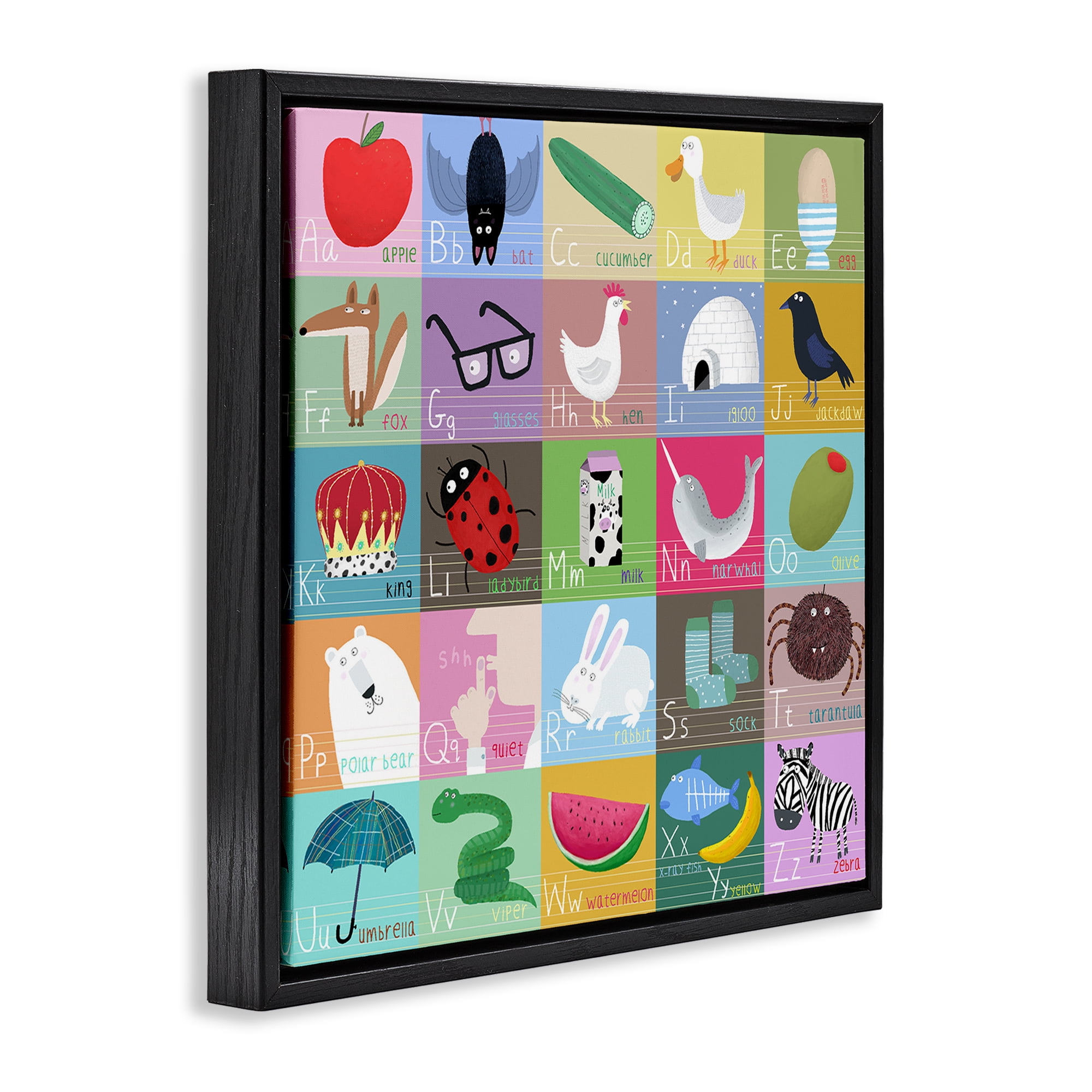 Stupell Industries Alphabet Learning First Words Black Framed Floater Canvas Wall Art, design by Carla Daly