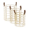 thumbnail image 6 of CosmoLiving by Cosmopolitan 16", 14", 12"H Gold Metal Storage Basket with Faux Leather Handles, 3-Pieces, 6 of 8