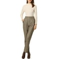 thumbnail image 3 of INSPIRE CHIC Women's Tartan Plaid Pants Elastic High Waist Straight Long Trousers S Camel, 3 of 7