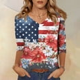 thumbnail image 2 of Wutalume Women's 3/4 Sleeve American Flag Top - Stars and Stripes Independence Day Print V-Neck T-Shirt, 4th of July Outfits for Women, 3/4 Length Sleeve Womens Tops,Multicolor XL, 2 of 7