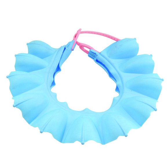 Gorro de ducha para bebé, protector de oídos impermeable, pegamento suave ajustable, gorro para lavar el cabello de bebé para niña y niño (azul)