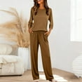 thumbnail image 2 of Enjoytime Pajamas for Women Solid Color 3/4 Sleeve Tops with Elastic Waist Long Pants 2 Piece Sets Travel Casual Comfy Loungewear, 2 of 8