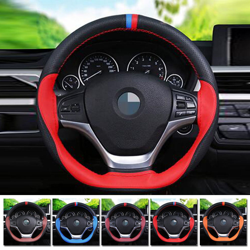 DIY Leather Car Auto Steering Wheel Cover 38cm With Needles and Thread US Stock