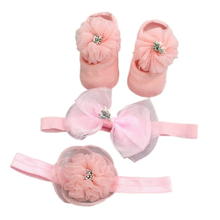

nsendm Baby Stuff for Girls Kids Infant Boys Girls Socks Bowknot Hairband Infant Shoes 3pcs Toddler Stocking Stuff A One Size