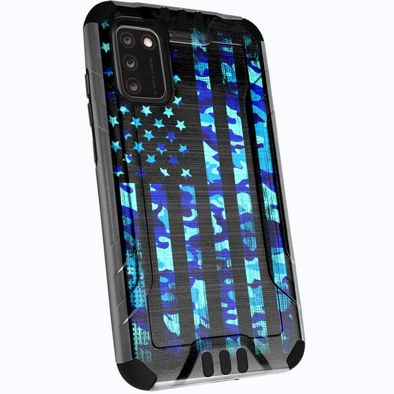 DALUX Silver Combat Phone Case Cover Compatible with Alcatel TCL A3X / TCL A600DL (2021) - Blue Camo US Flag