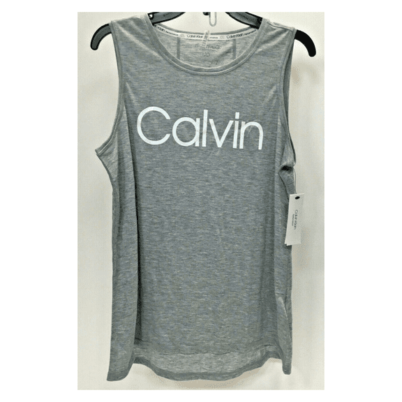 $39.50 Calvin Klein Women's White Monogram Logo Crewneck Tank Top, Grey, M