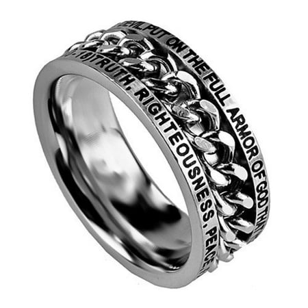 EPHESIANS 6:10-18 ARMOR OF GOD Bible Quote, Stainless Steel Chain Spinner Ring