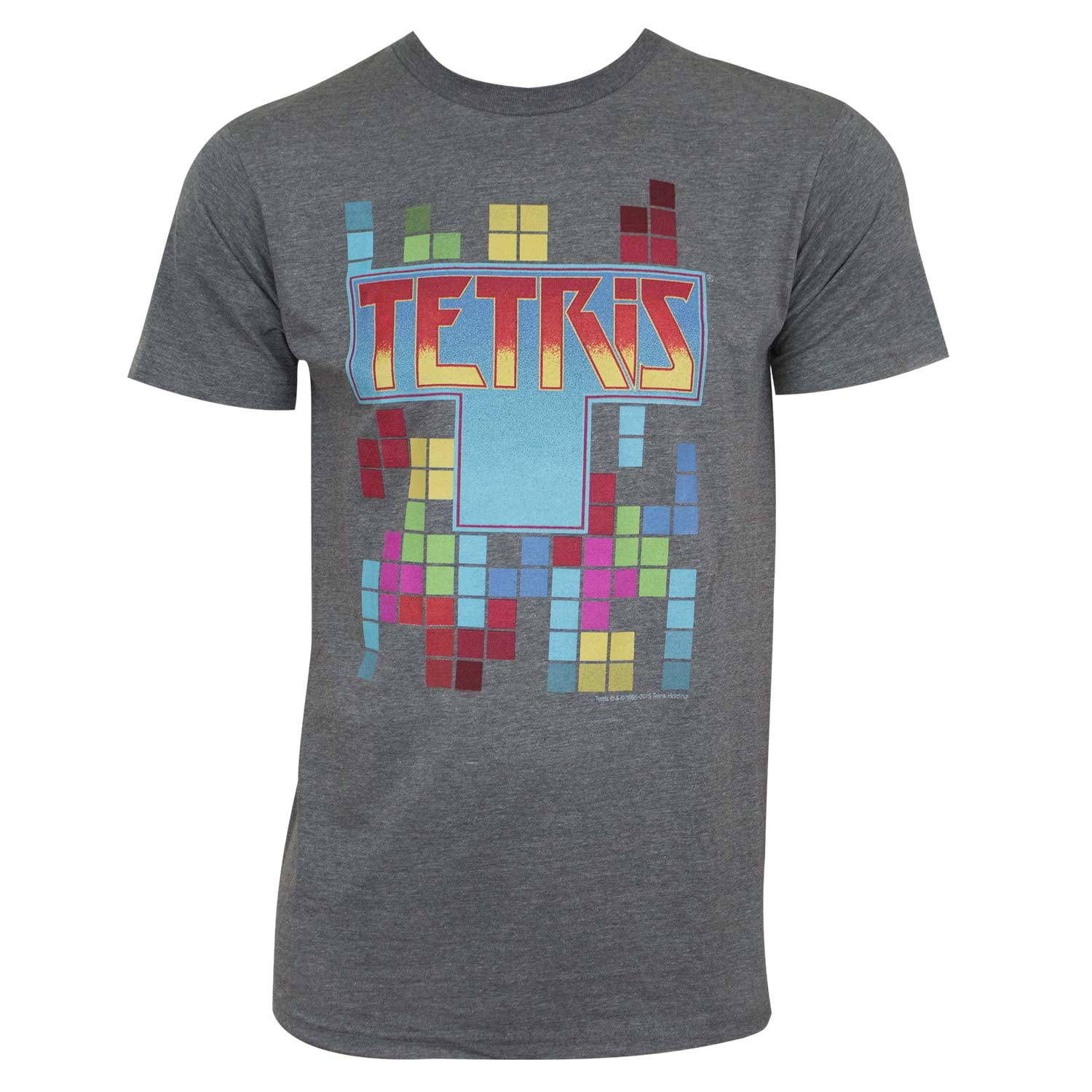 Tetris Men's Grey Block Logo T-Shirt-Medium 