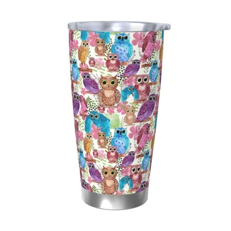 

Gaeub Watercolor Owl Print 20-Ounce Stainless Steel Car Cup Tumblers Cups with Lids and Straw Coffee Cups for Adults Kids Home Car Office School Travel Party-Without Straw
