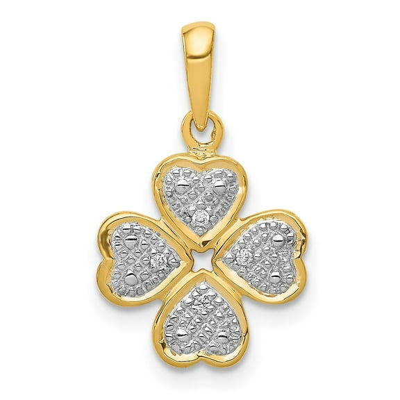 14k Yellow Gold .02ct.Diamond Four Leaf Clover Pendant Charm