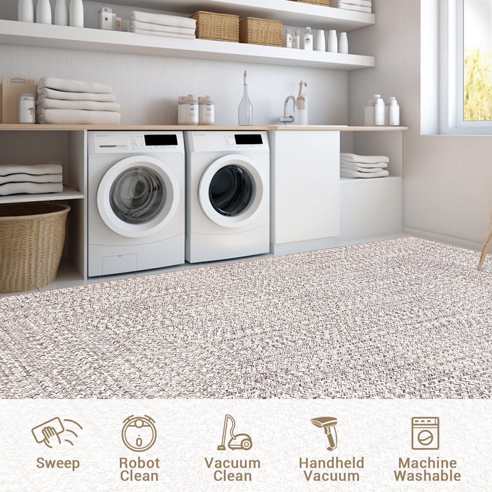 Garvee 2'x6' Runner Rugs Kitchen Entryway Braided Print Rugs, Machine Washable Non-Slip Low Pile Indoor Rugs for Hallway, Bedroom, Living Room, Beige