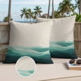 thumbnail image 3 of Teal Beige Ombre Outdoor Pillow Covers 24x24 Set of 2, Waterproof Patio Throw Pillowcase Protectors, Minimalist Ocean Waves Linen Square Decorative Pillow Shams Cushion Covers for Seat Bed Couch Sofa, 3 of 8